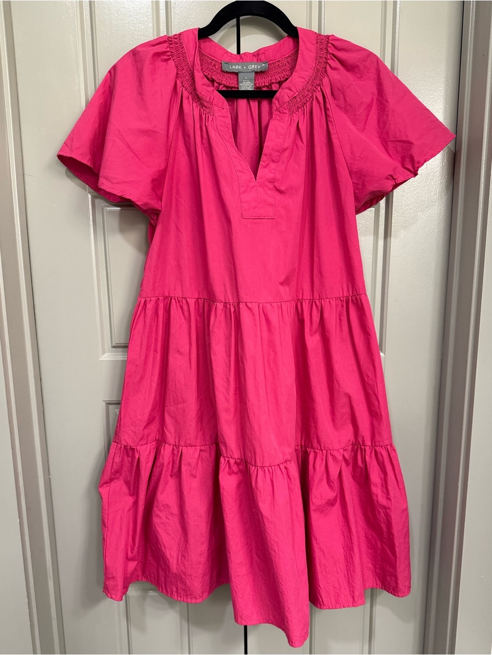 Lark + Grey Hot Pink V-Neck Mini Dress Size L Like New